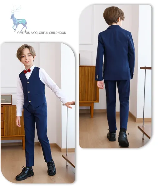 Design Six-Piece Formal Suit Set Gray with White Shirt and Red Bow Tie - 19