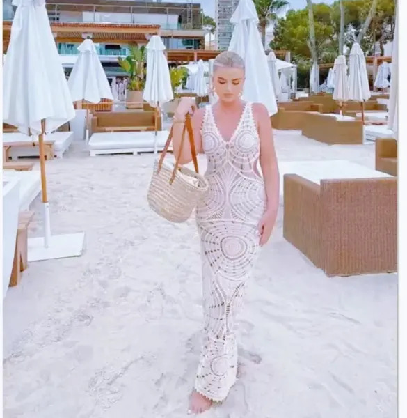 Design White Crochet Maxi Dress with Geometric Pattern Dress - 8