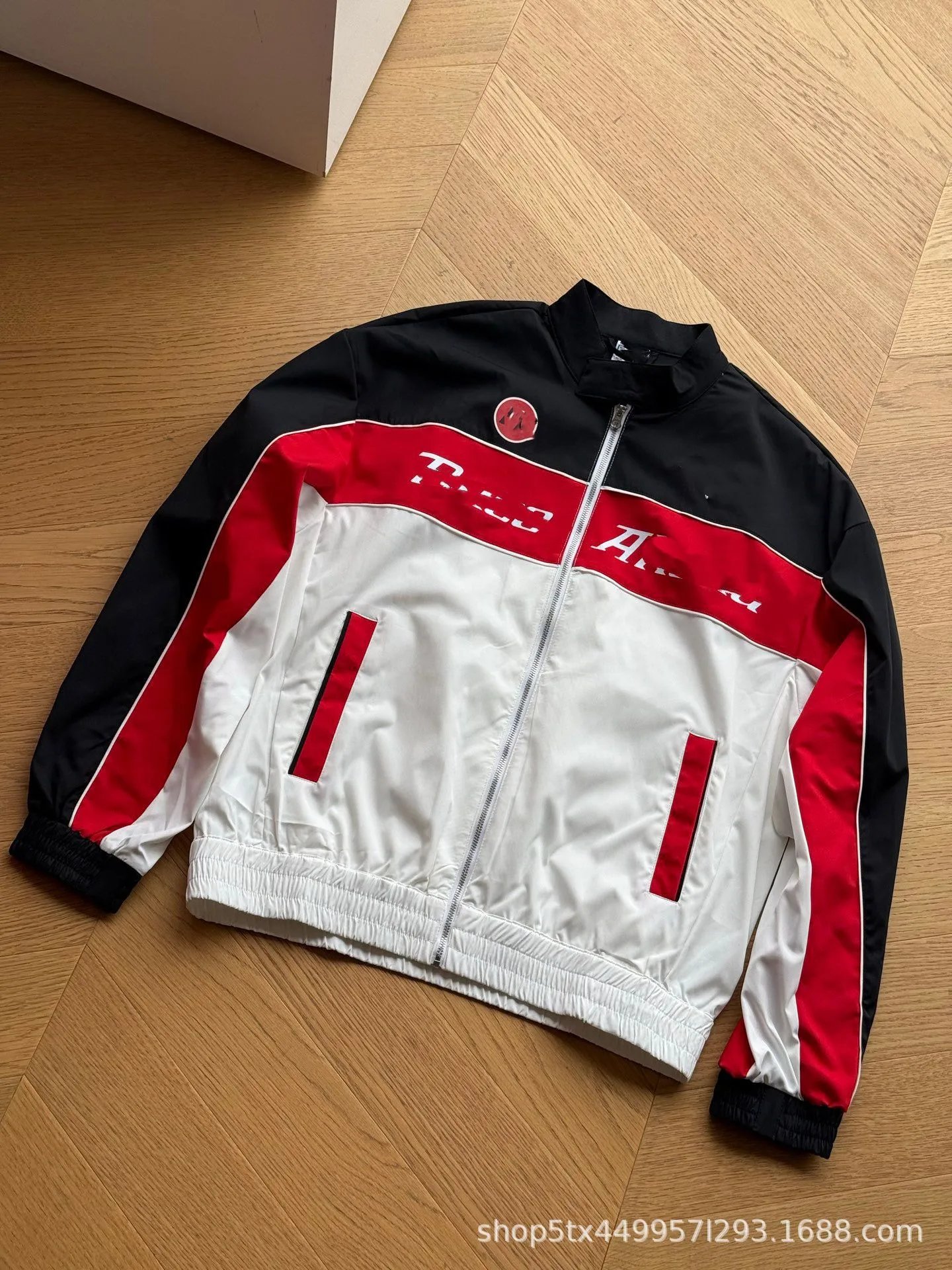 Design Racing Stripe Windbreaker Jacket in Black, Red, and White Outerwear.windbreaker - 4