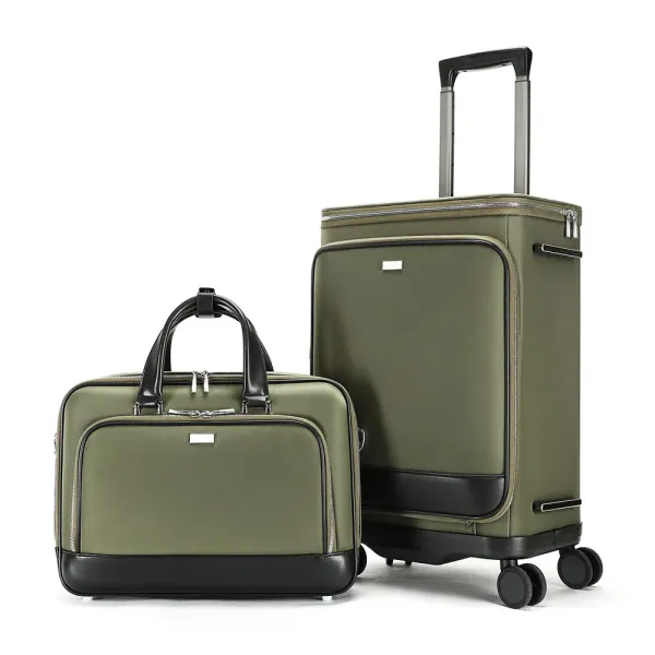 Design Olive Green Travel Set with Black Trim Suitcase and Briefcase Travel Bags - 1