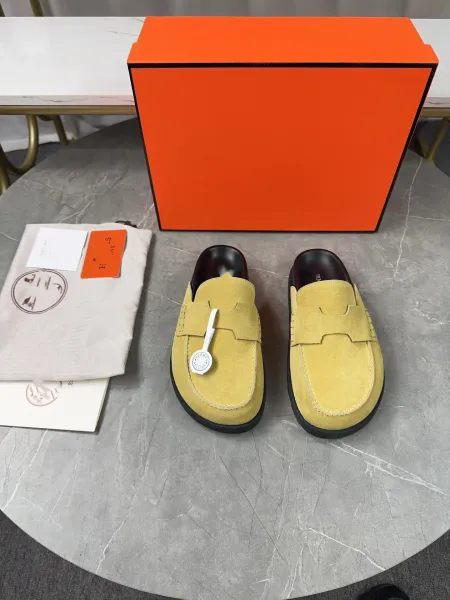 Hermès Oran Loafers Gray Suede Slippers - 8