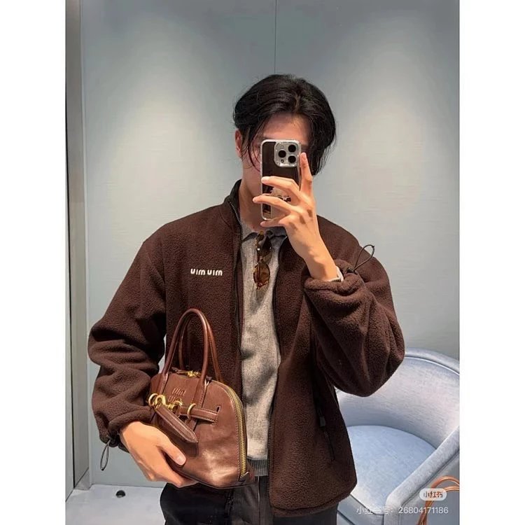 Miu Miu Oversized Fleece Jacket Gray Outerwear - 8