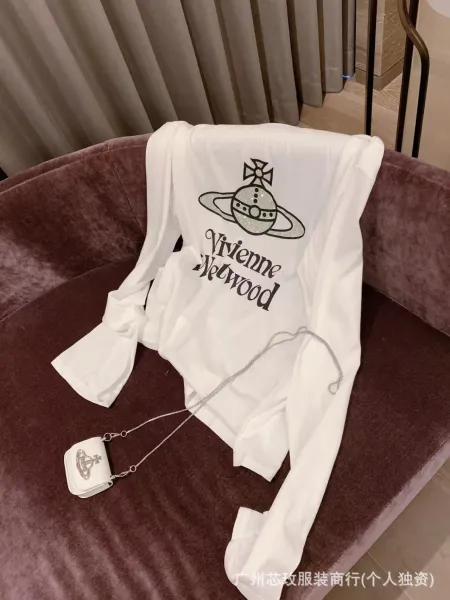 Vivienne Westwood Orb Logo Long Sleeve T-Shirt in Pink and White - 4