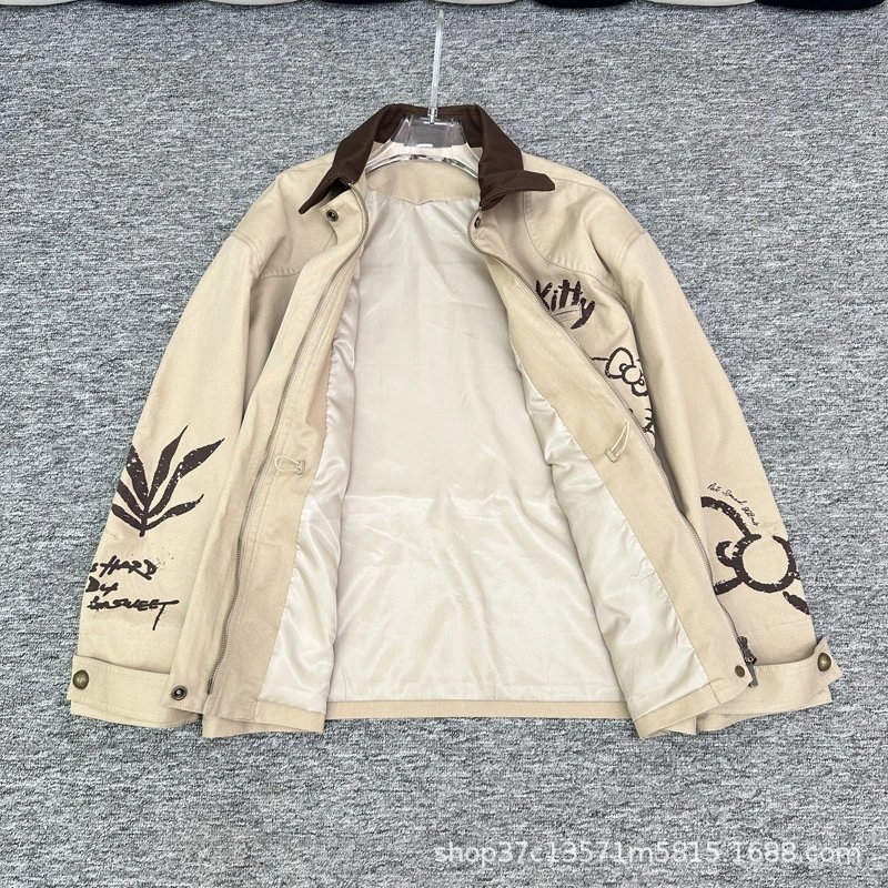 Hello Kitty Graphic Print Beige Workwear Jacket Outerwear - 10