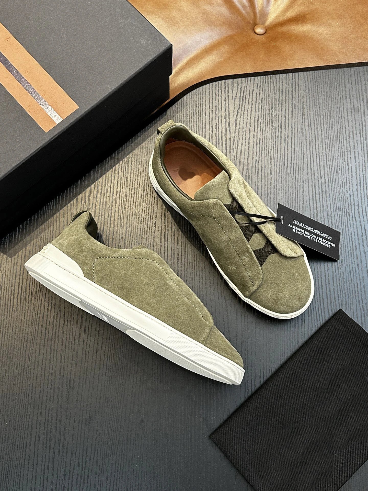 Thom Browne Suede Slip-On Loafers Beige White Casual Shoes - 16