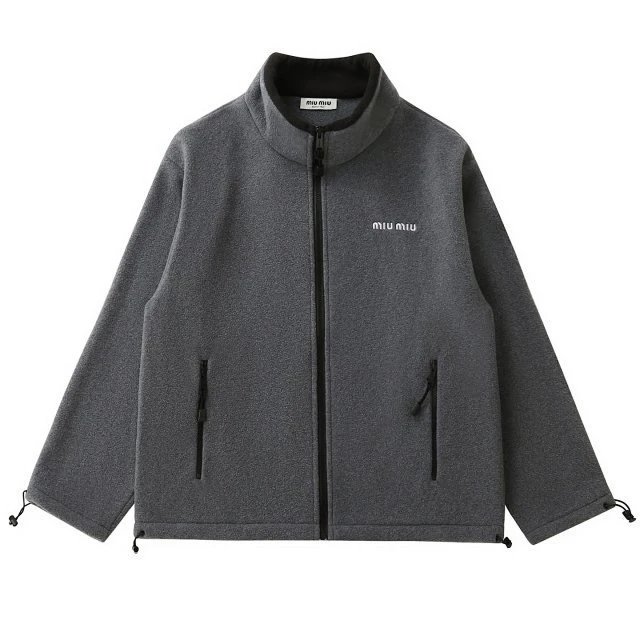 Miu Miu Oversized Fleece Jacket Gray Outerwear - 19