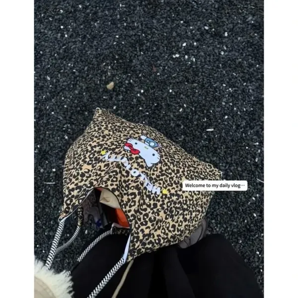Hello Kitty Leopard Print Tote Bag with Embroidered Character and Charm - 6