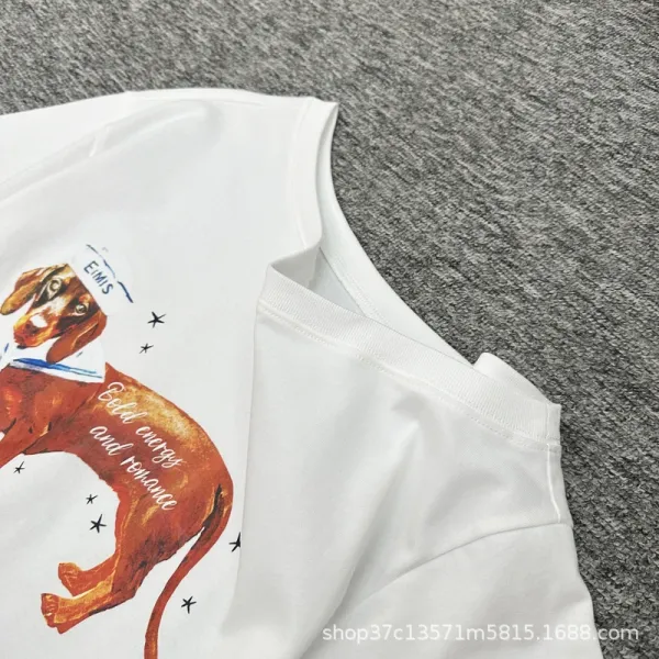 Design Dachshund Illustration Off-Shoulder White T-Shirt - 9