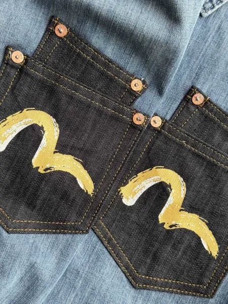 Evisu Custom M Logo Denim Shirt Blue - 8