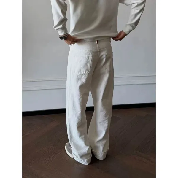 Design Wide-Leg Relaxed Fit White Denim Jeans - 1