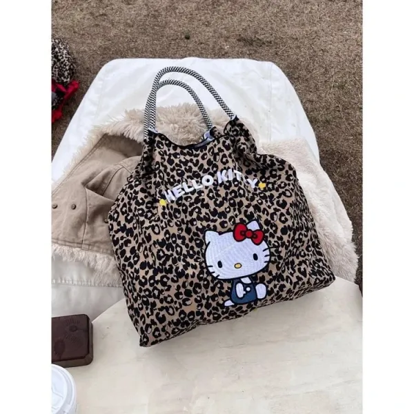 Hello Kitty Leopard Print Tote Bag with Embroidered Character and Charm - 10