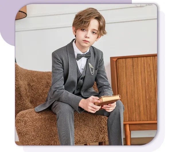 Design Formal Six-Piece Suit Set Black Burgundy Kids - 18