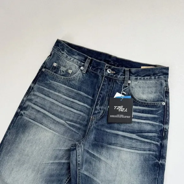 Design Wide-Leg Distressed Blue Jeans - 14