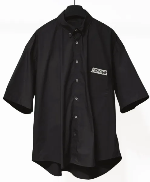 Balenciaga Logo Patch Oversized Short-Sleeve Shirt Black Tops Shirt - 1