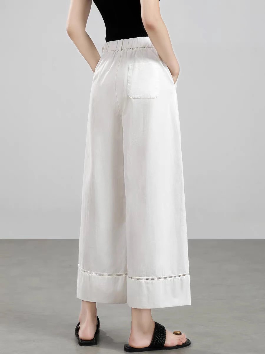 Design Wide-Leg Cropped Pants with Contrast Stitching Black - 4