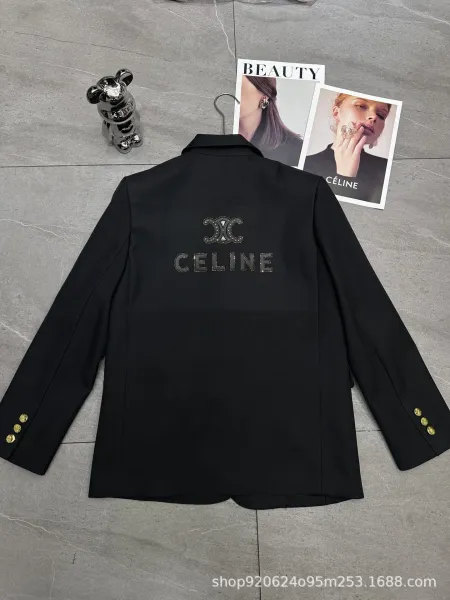 Celine Embellished Logo Blazer Black Outerwear Blazer - 4