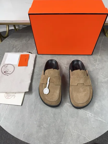 Hermès Oran Mule Suede Beige Loafers - 1