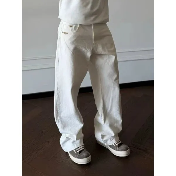 Design Wide-Leg Relaxed Fit White Denim Jeans - 5