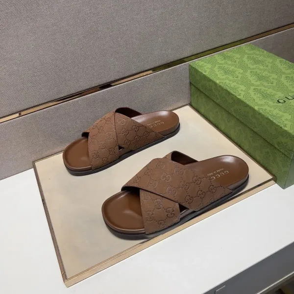 Gucci GG Marmont Slide Sandals Brown Suede Slippers - 1