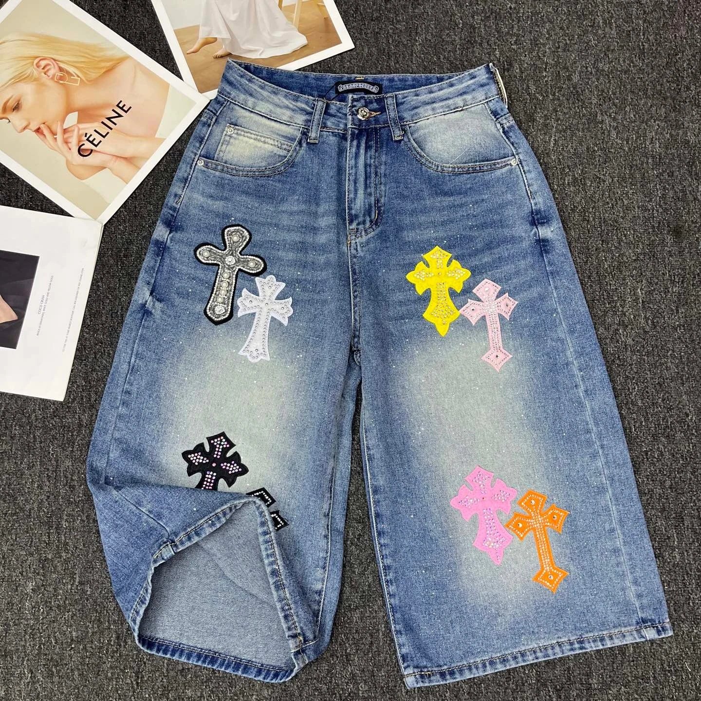 Chrome Hearts Cross-Embellished Wide-Leg Denim Shorts Jeans - 4