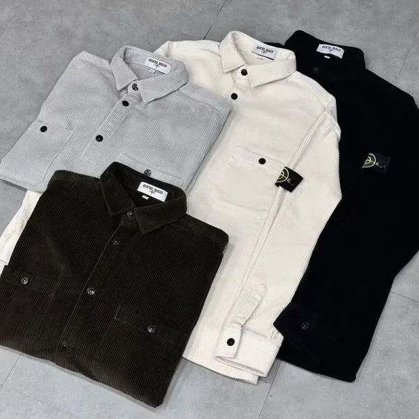 Stone Island Corduroy Shirt in Black, Brown, Gray, and Off-White - 1