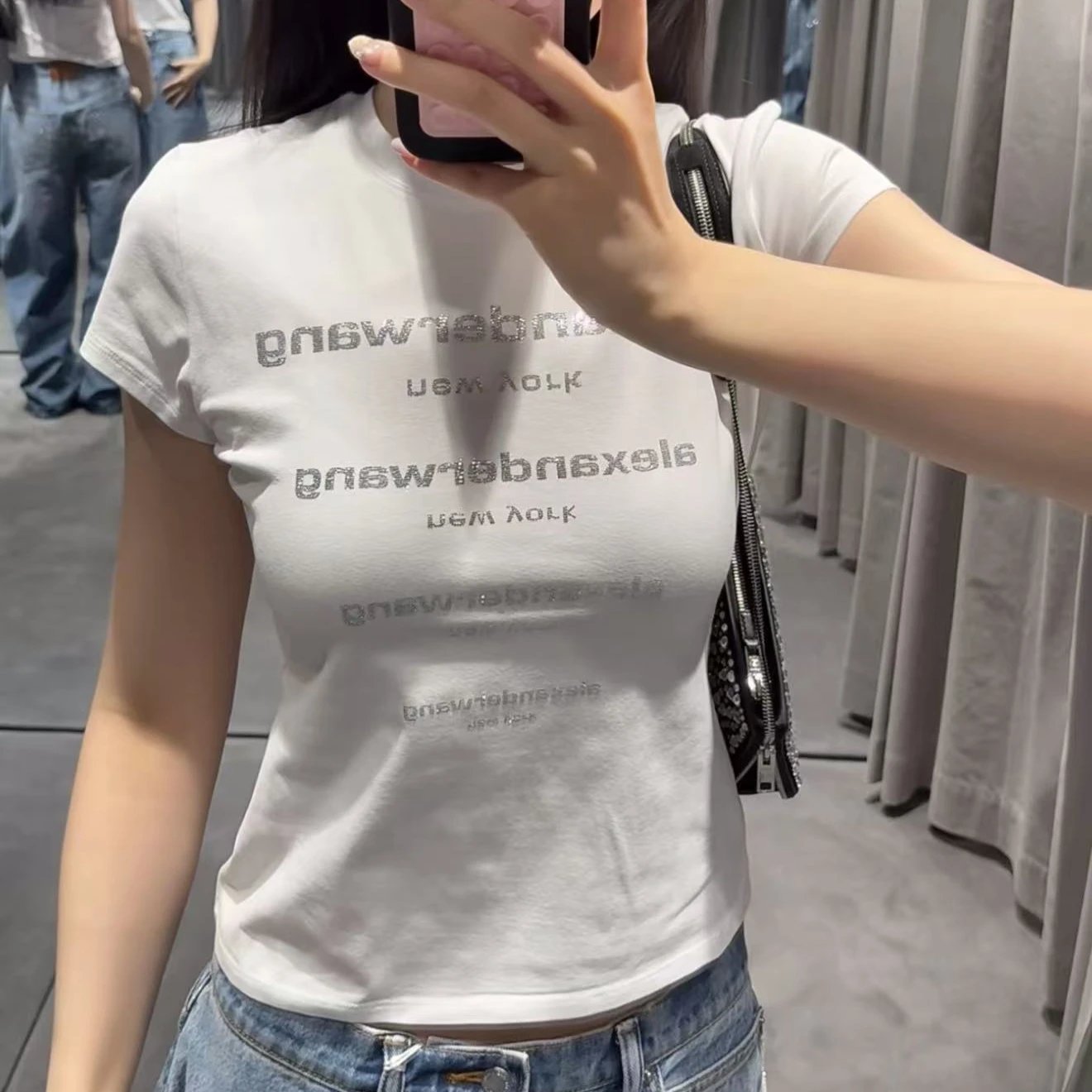 Alexander Wang White Logo Print Crew Neck T-Shirt