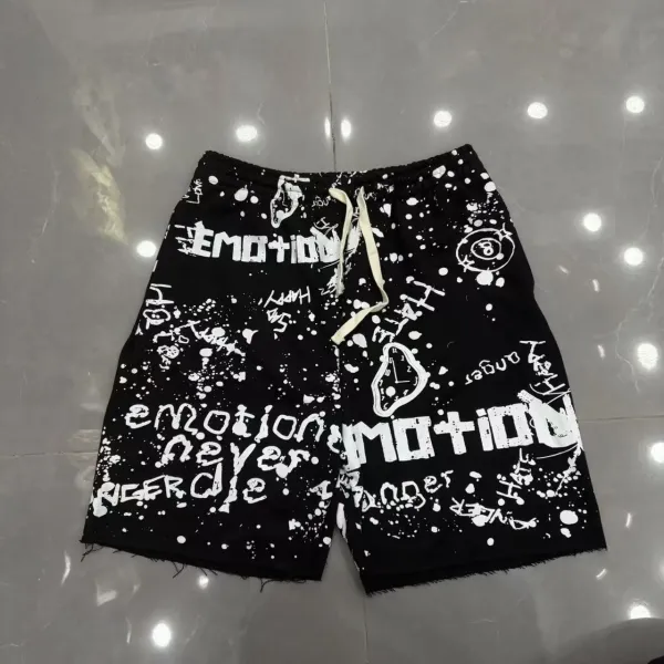 Design Emotion Print Drawstring Shorts Black - 1