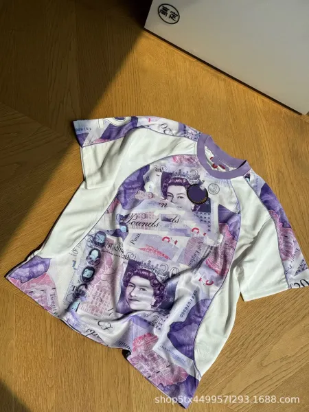 Design Banknote Print Graphic T-Shirt White Purple Multicolor - 1