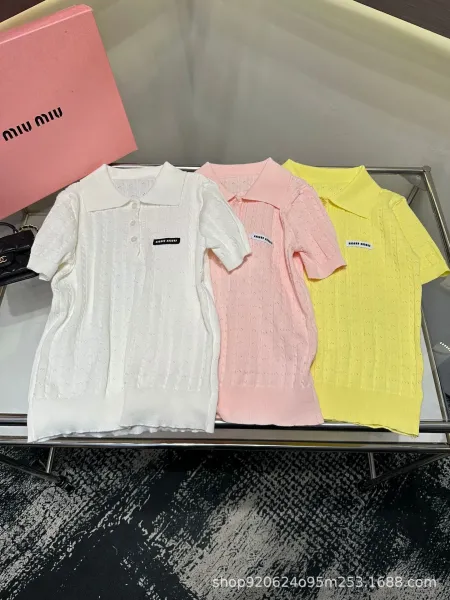 Miu Miu Knit Polo Shirt Lemon Yellow Tops Polo - 8
