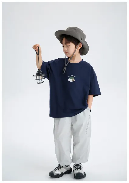 Design Camping Print Oversized T-Shirt Beige Kids - 14