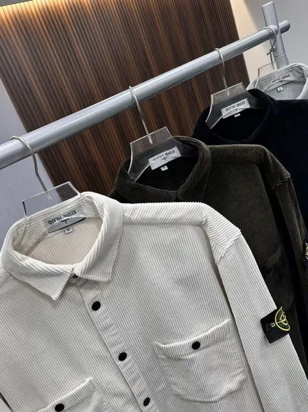 Stone Island Corduroy Shirt in Black, Brown, Gray, and Off-White - 5