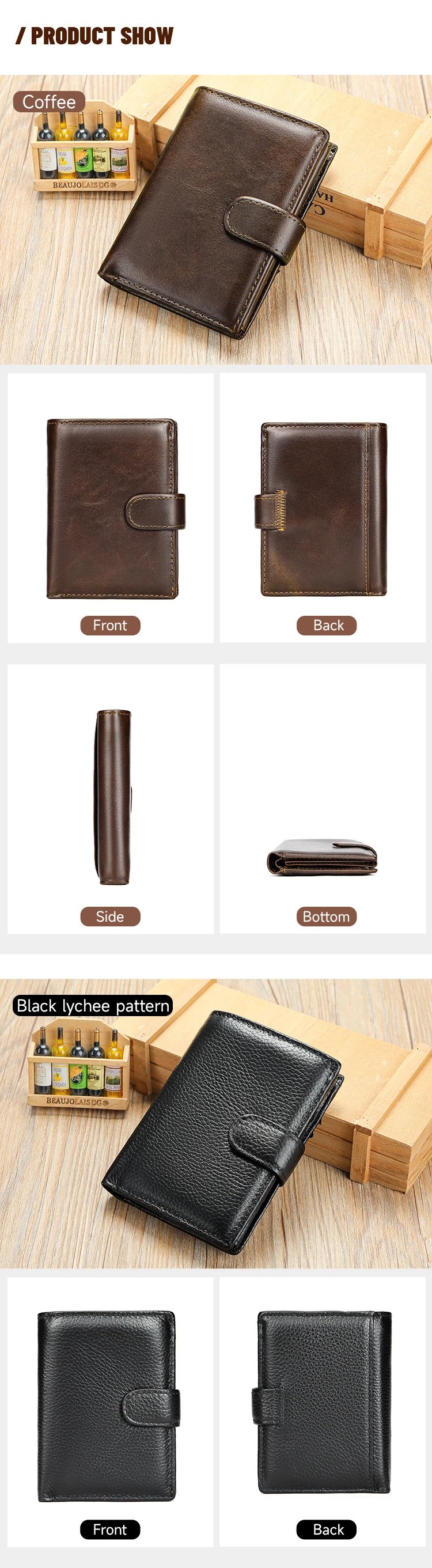 Design Classic Snap Closure Brown Leather Short Wallet - 5