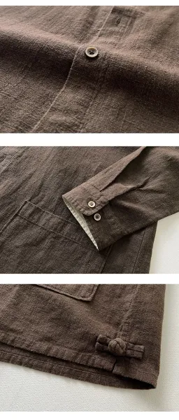 Design Mandarin Collar Linen Blend Jacket Gray Outerwear Jacket - 10