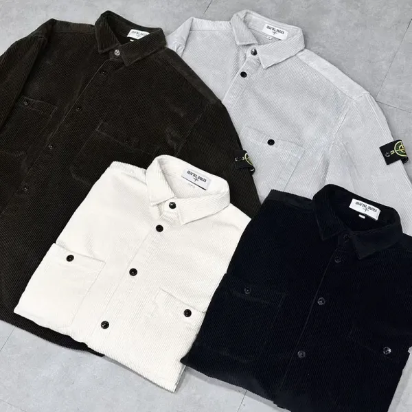 Stone Island Corduroy Shirt in Black, Brown, Gray, and Off-White - 10