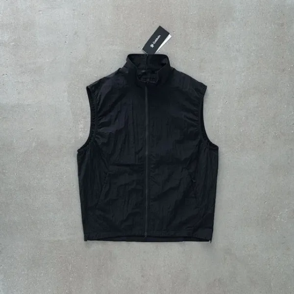 Design Grid-Textured Zip-Up Vest Olive Green Vest Outerwear.vest - 20
