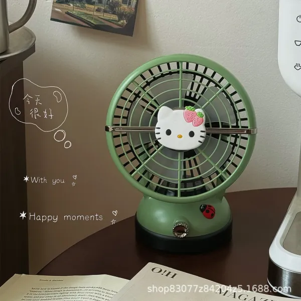 Hello Kitty Mini Desk Fan Mint Green with Strawberry Bow Electronics - 1