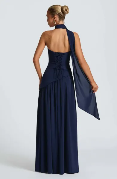 Design Olive Green Asymmetrical Halter Gown Dress.formal Dress - 34