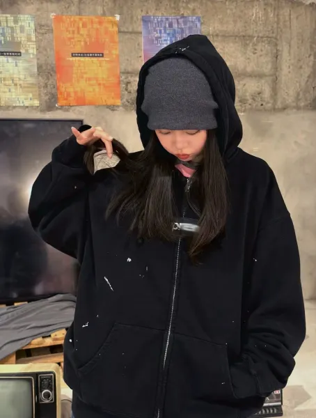 Supreme Paint Splatter Box Logo Zip-Up Hoodie Navy - 4