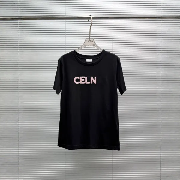 Celine CELN Logo Embellished Black T-Shirt - 1