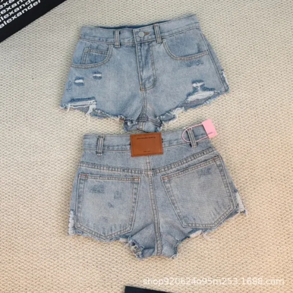 Design Distressed High-Waisted Denim Shorts Light Blue - 1