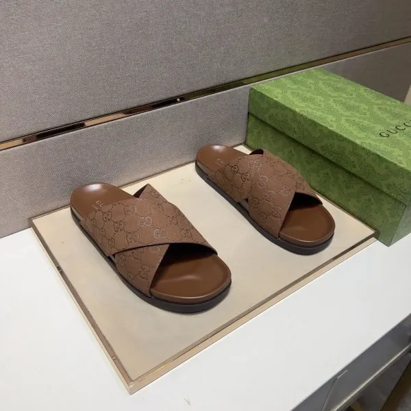 Gucci GG Marmont Slide Sandals Brown Suede Slippers - 34