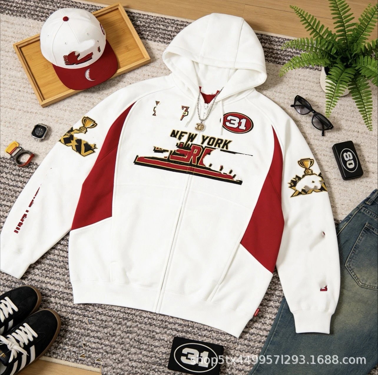 Mitchell & Ness San Francisco 49ers Full-Zip Hoodie White Burgundy - 7