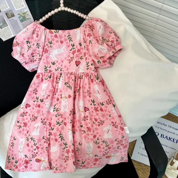 Design Floral Print Puff-Sleeve Smocked Dress in Pink Dress - 8