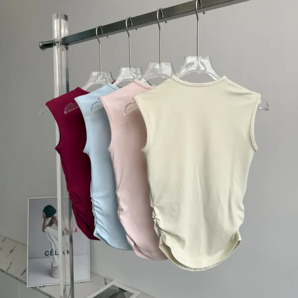 Design Square-Neck Sleeveless Top Beige + Pleated Skort Orange Activewear Set - 12