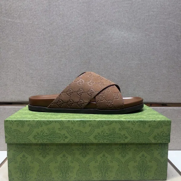Gucci GG Marmont Slide Sandals Brown Suede Slippers - 38