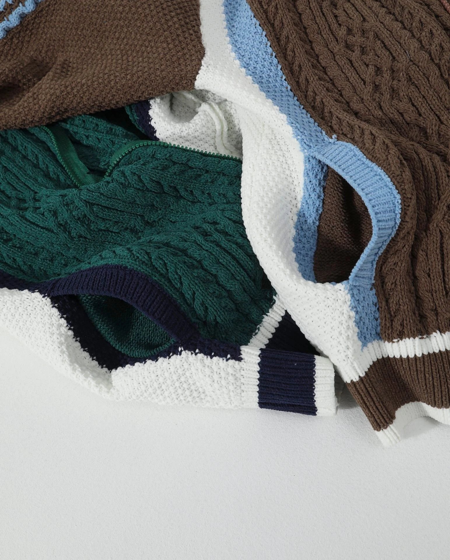 Design Cable Knit Color-Block Bomber Jacket Brown and Green Outerwear.jacket - 6