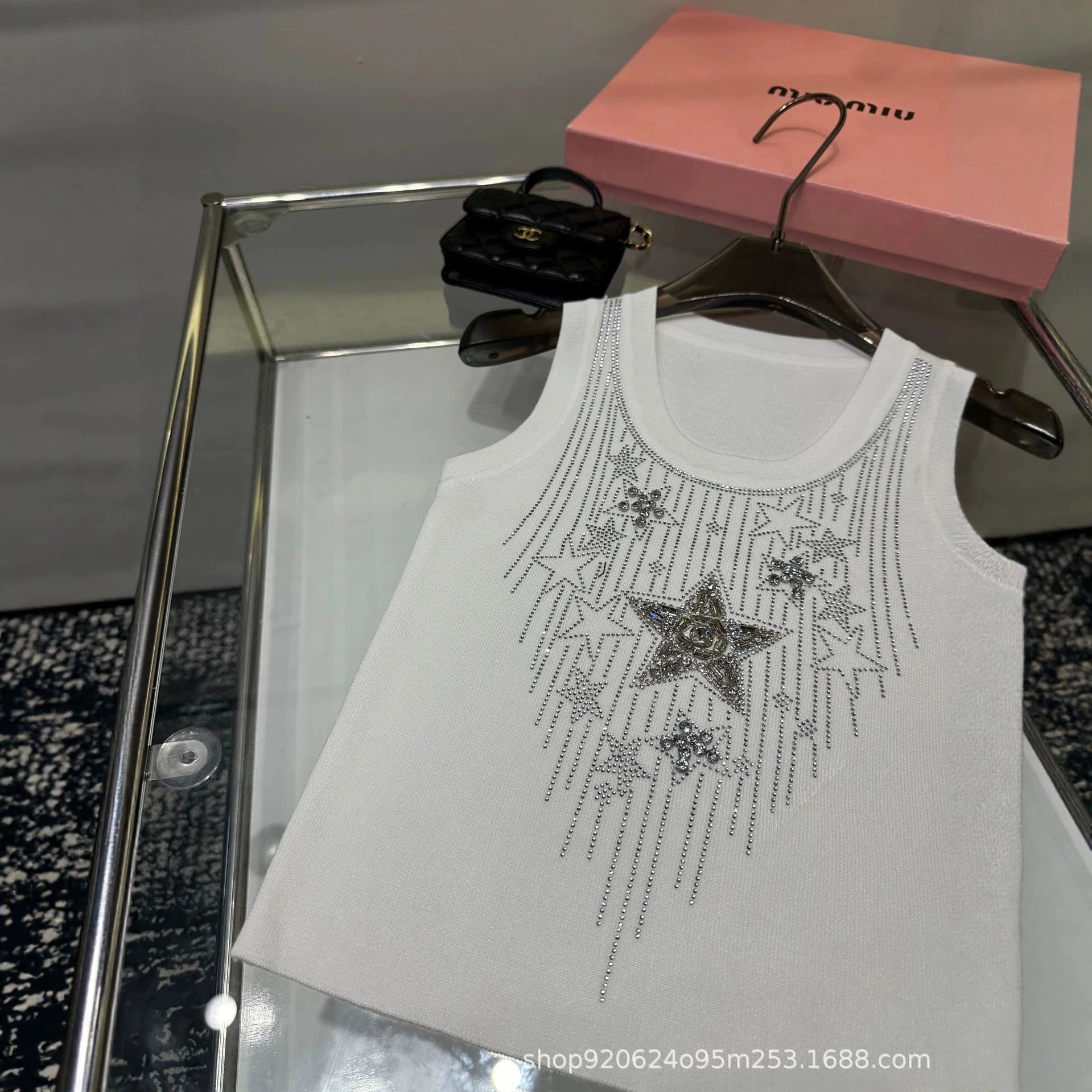 Miu Miu White Star Embellished Knit Tank Top