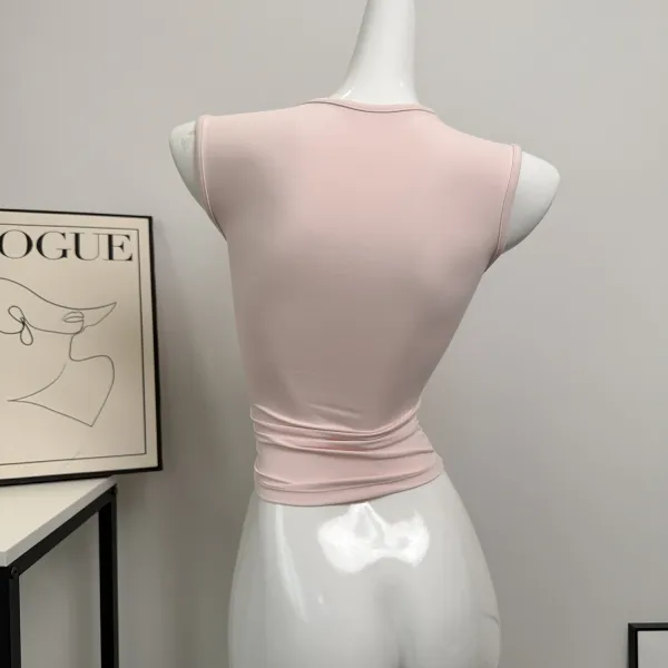 Design Square-Neck Sleeveless Top Beige + Pleated Skort Orange Activewear Set - 16