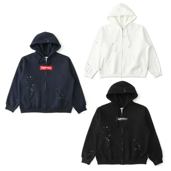 Supreme Paint Splatter Box Logo Zip-Up Hoodie Navy - 8