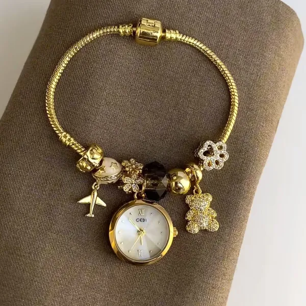 Design GEDI Oval Dial Silver Watch with Fish Charm Bracelet Watches - 39